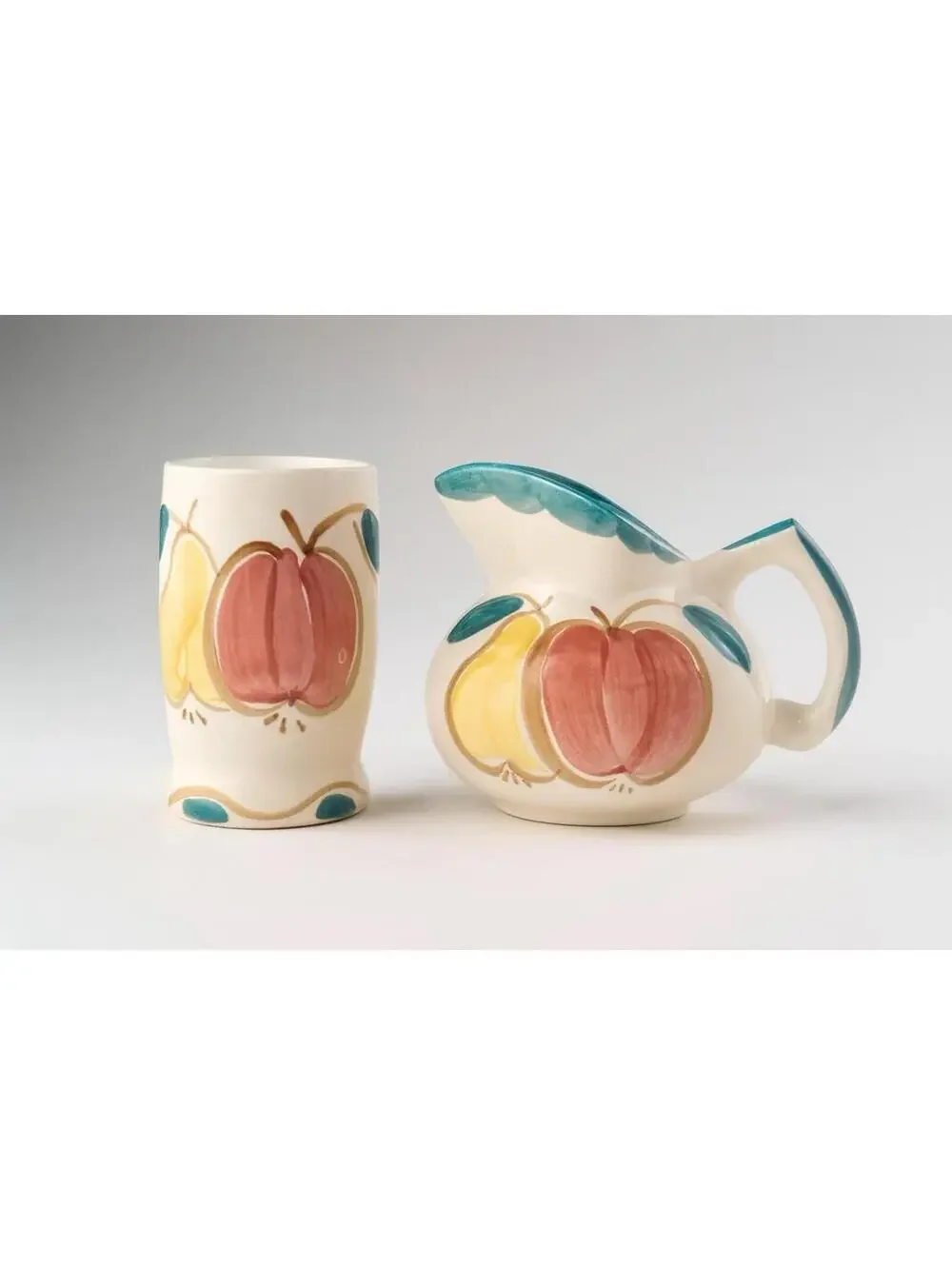 Vintage Hand-Painted Fruit Ceramic Creamer & Sugar Set